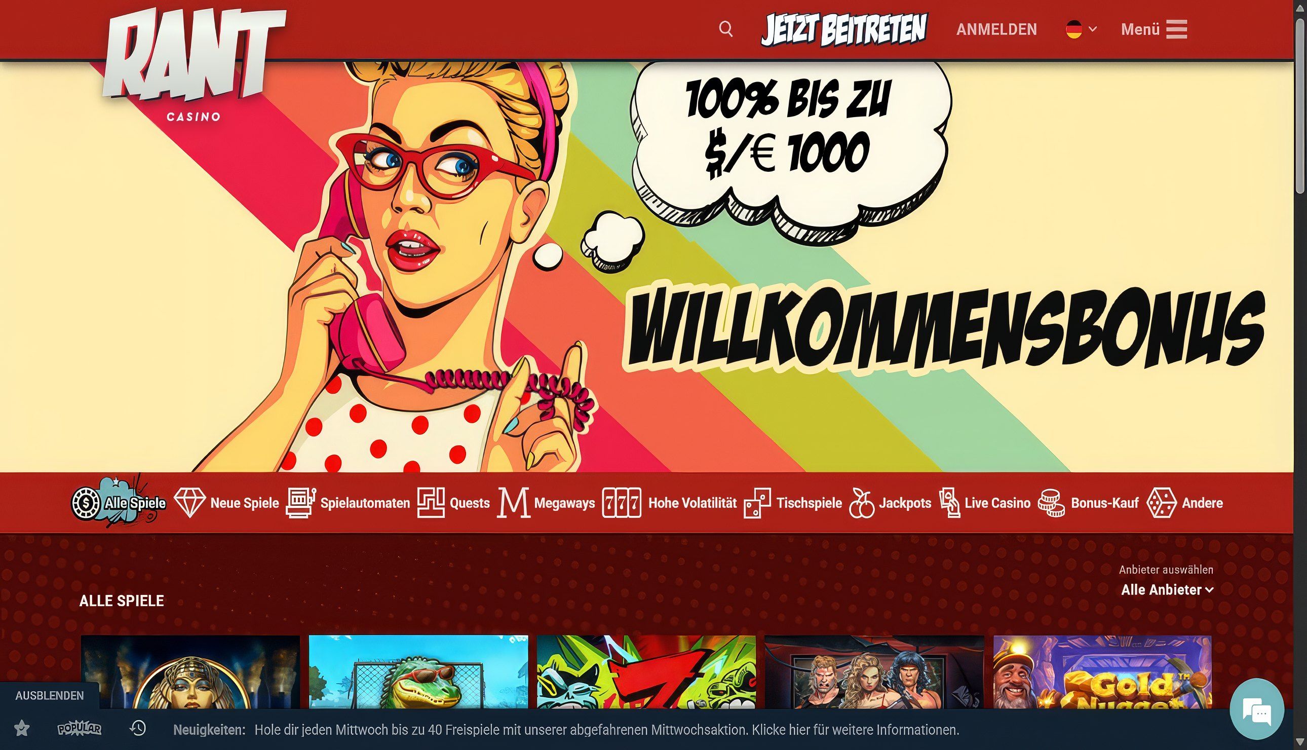 RANT Casino desktop screenshot 1